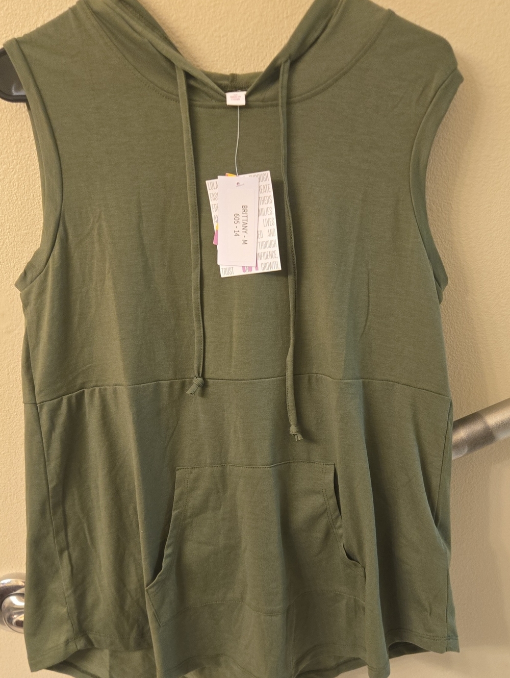 LuLaRoe Brittany Sleeveless Hooded Tank in Olive